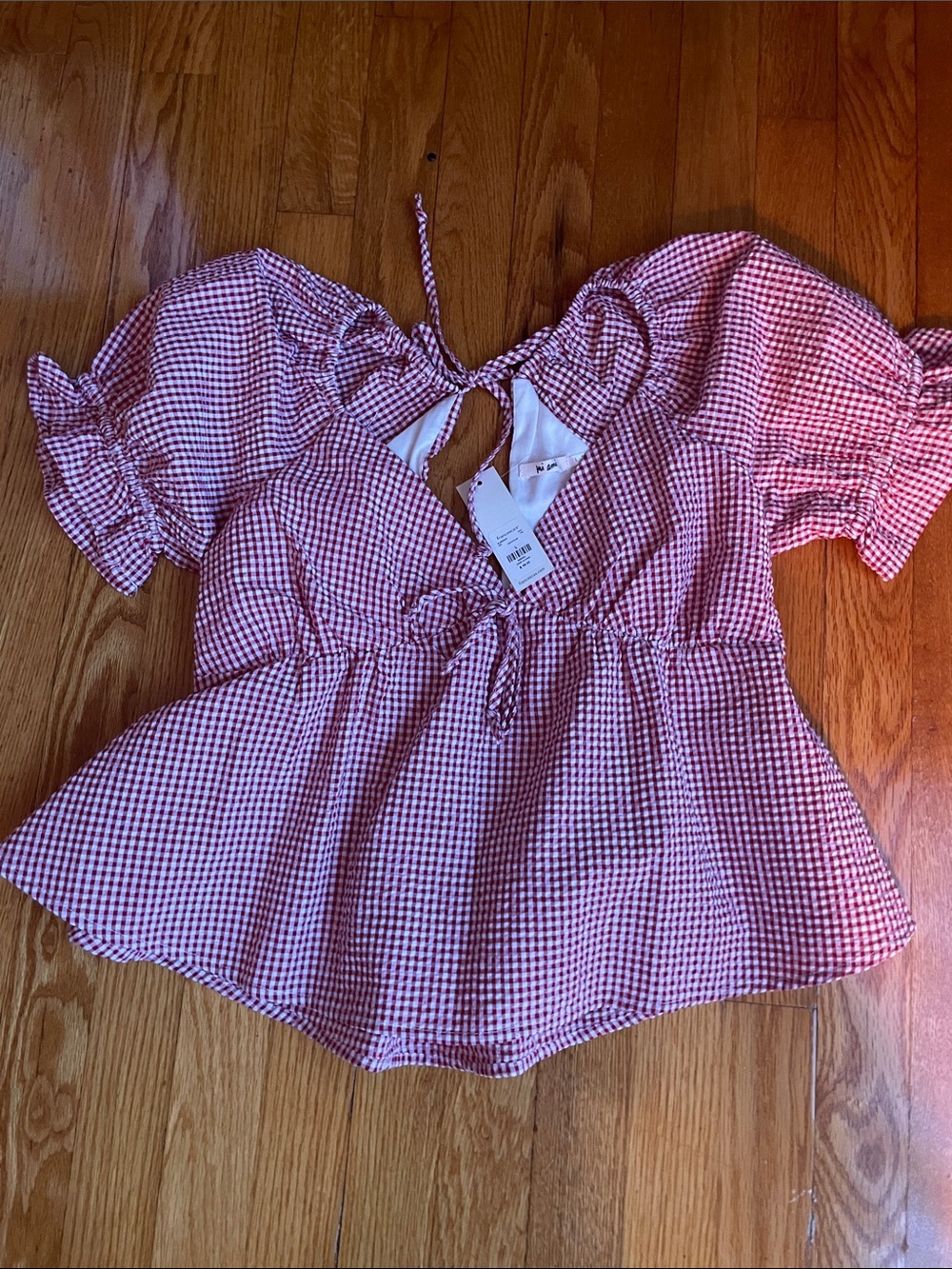 miami Red Gingham Tie-Front Peplum Crop Top